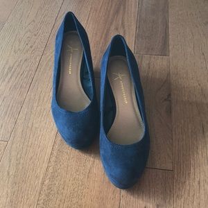 Navy blue closed toe wedge heels